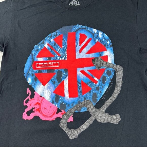Travis Scott Men's Size Large 100% Cotton O2 Union Jack Black T-Shirt Made USA - Picture 10 of 11